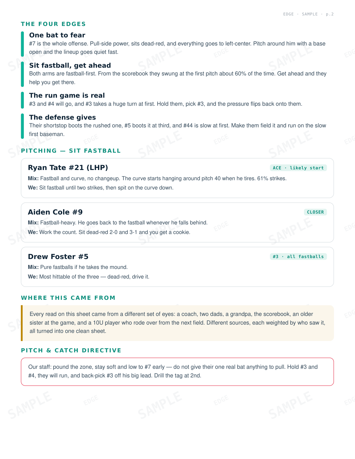 EDGE sample dossier page 2 (image, fictional sample data)